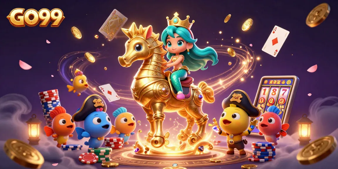 Engage in thrilling gaming adventures with GO99's vibrant casino scene featuring a mermaid princess.