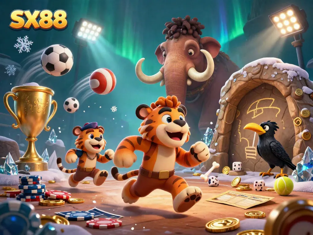 SX88 gives players a thrilling casino experience with lively characters in a dynamic sports-themed scene.