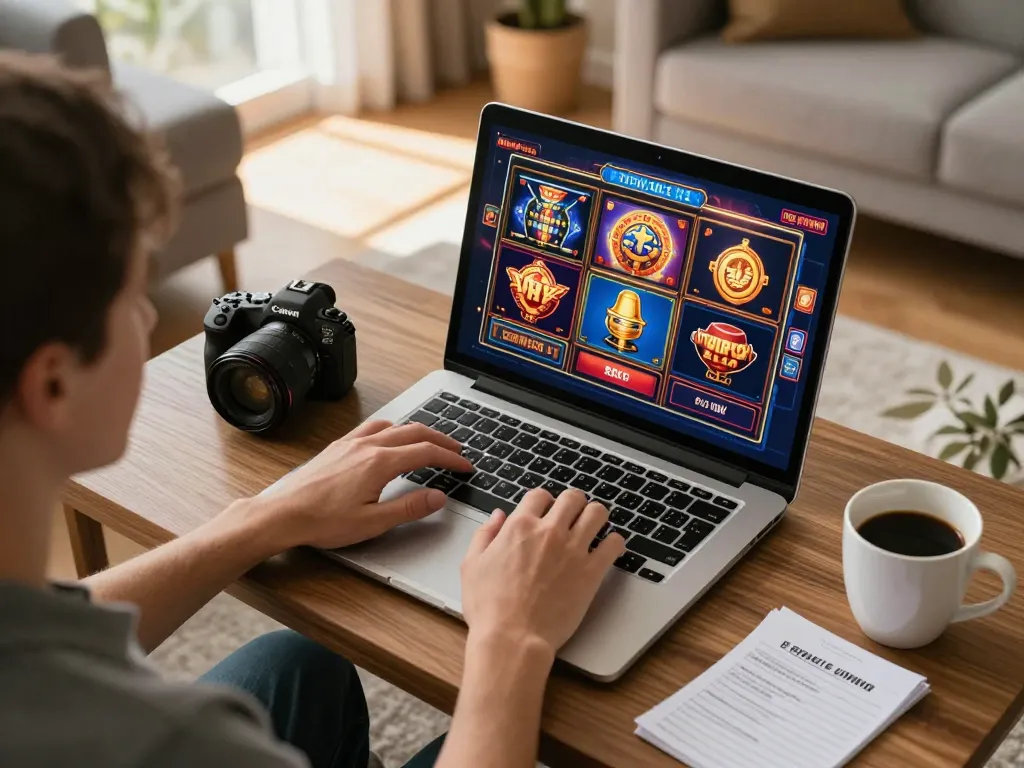 Experience online gaming at home with ALO8 slots on a laptop, showcasing exciting gameplay.