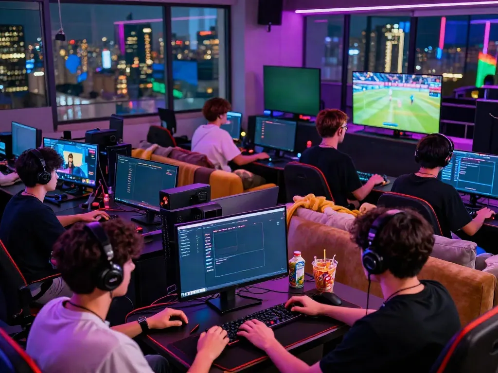 Exciting gaming scene featuring players engaged on the FIVE88 platform with vibrant LED lighting.