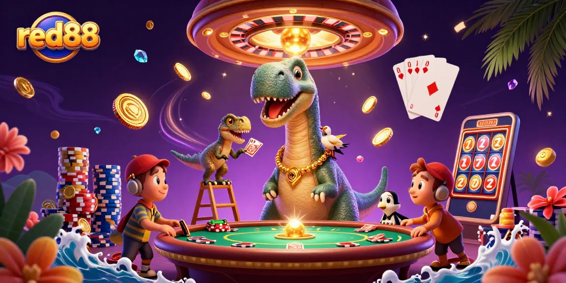 Experience red88's lively casino scene with vibrant characters and thrilling gambling elements in action.