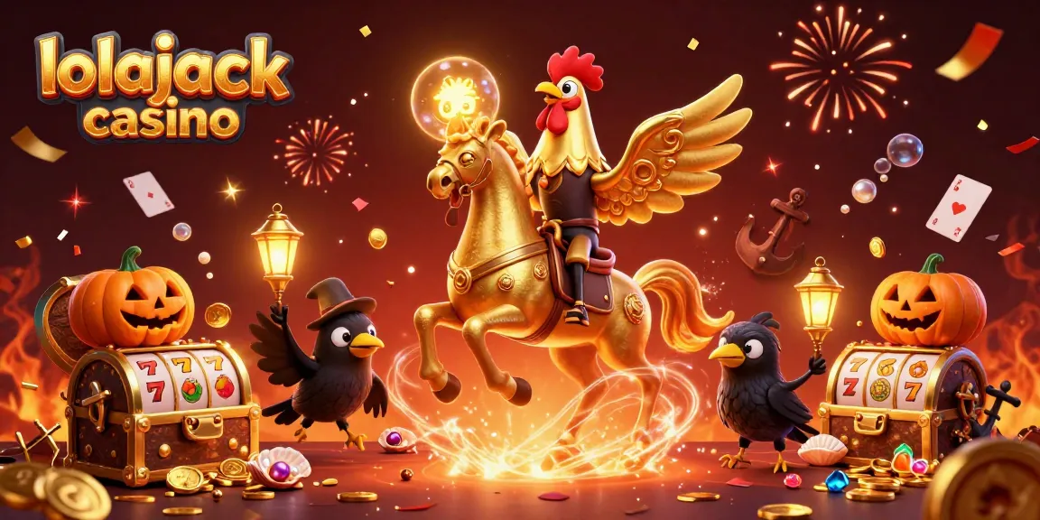 Experience the thrill of lolajack casino with a golden rooster in a dynamic gambling scene.