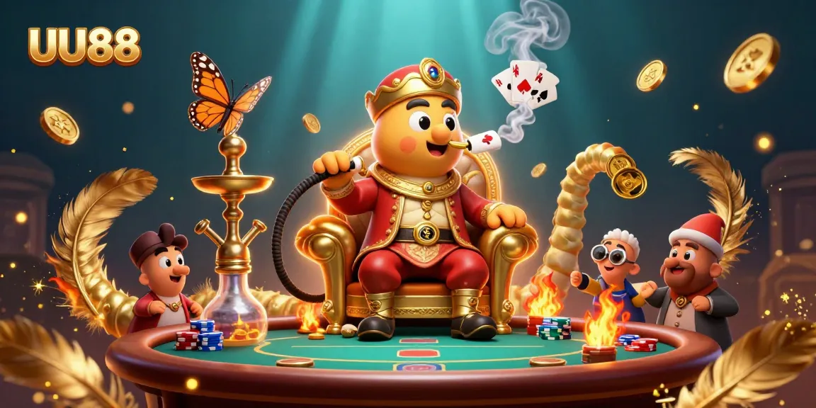 Experience thrilling poker action with UU88's captivating casino illustration featuring vibrant characters and game elements.