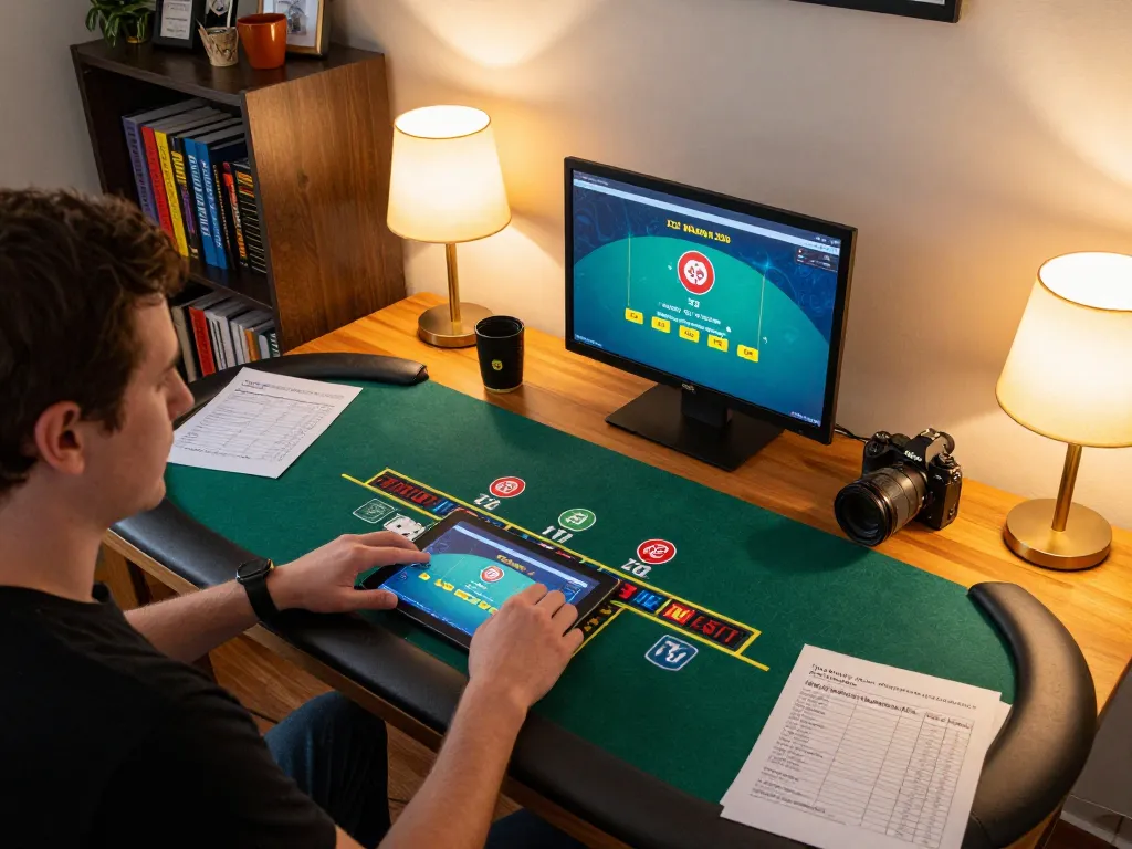 Player engaged in online blackjack at home, emphasizing Nhà cái Jun88 for strategic gameplay and responsible gaming.