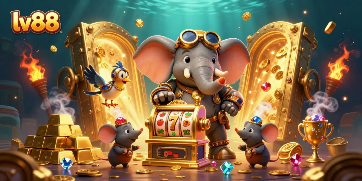 Spin the reels at lv88 with an exciting 3D steampunk casino scene filled with treasures.