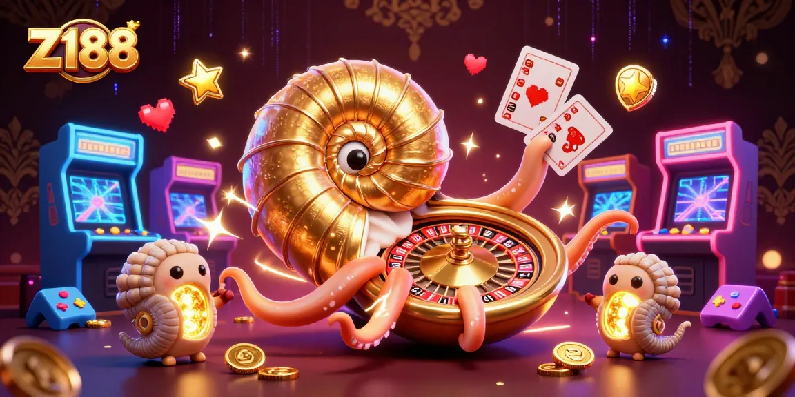 Z188 engages players with vibrant 3D cartoon elements of a giant nautilus and golden casino themes.