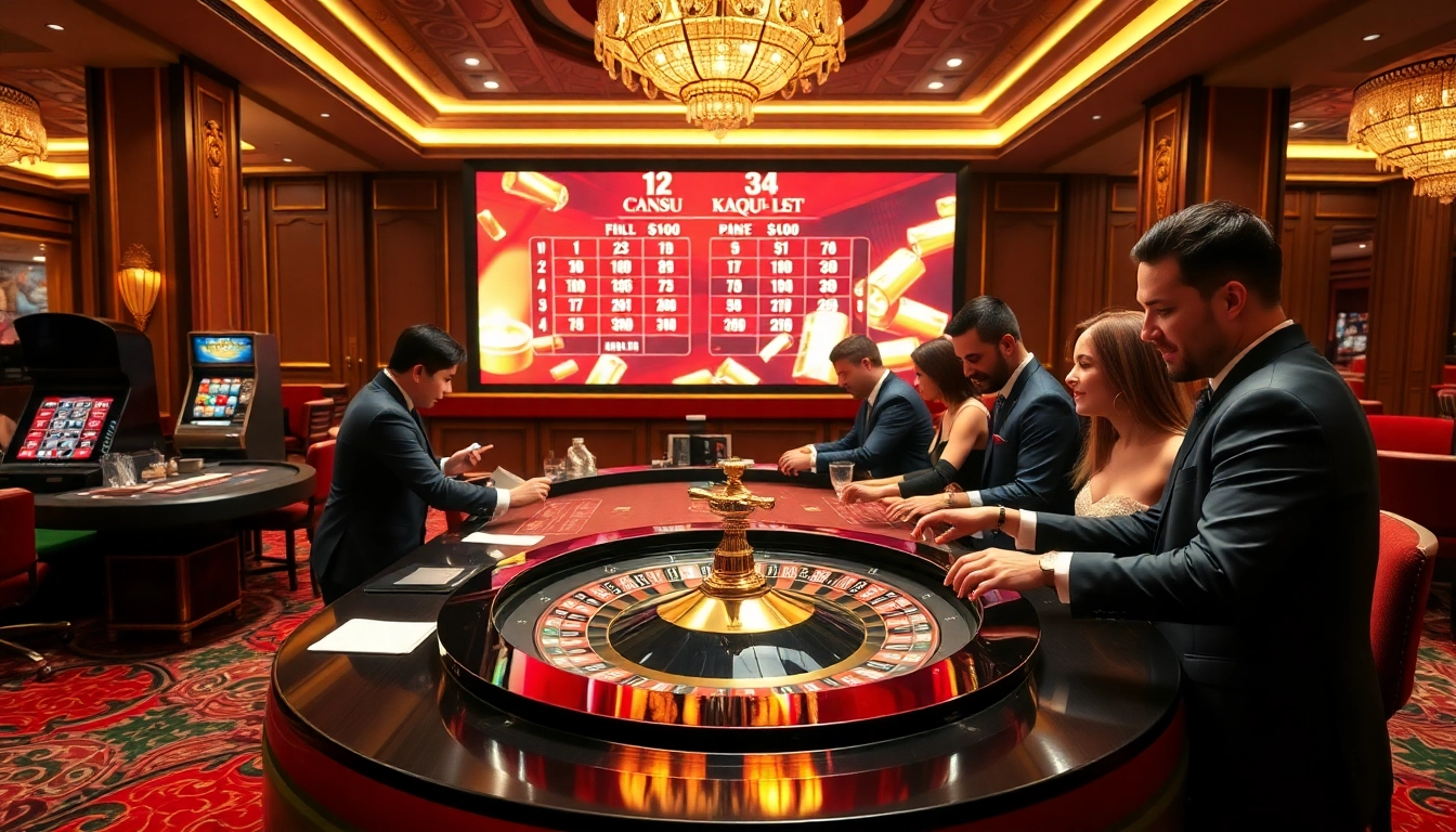 Players celebrating the Kết quả xổ số while engaging at a casino roulette table, illustrating the excitement of gambling.