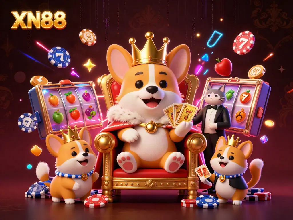 Experience the thrill of XN88 with a vibrant 3D illustration showcasing royal characters in a jackpot-themed casino!
