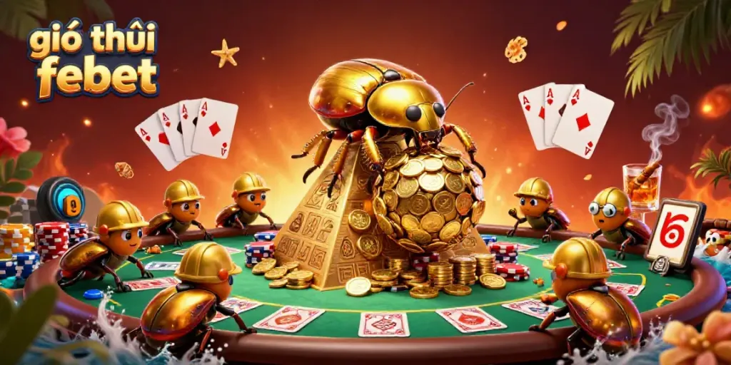 Experience the thrilling features of giới thiệu febet with a dynamic 3D illustration of casino elements.