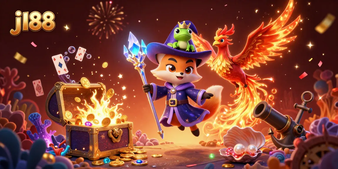 Experience vibrant gaming excitement with j188, featuring a mystical wizard fox and a striking phoenix.