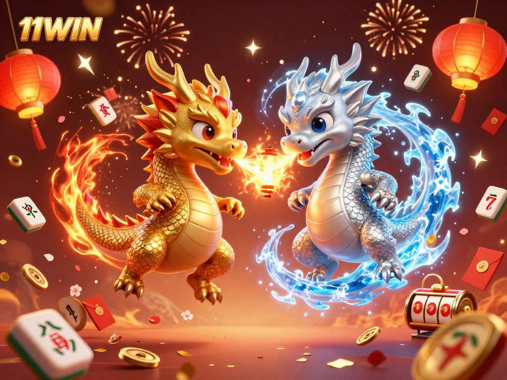Experience the thrilling world of 11WIN casino with vibrant game scenes featuring dragons and fun elements.