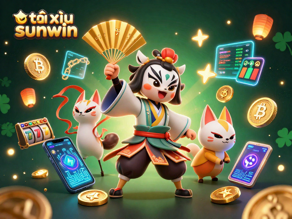 Engage in tài xỉu sunwin with an intricate 3D illustration showcasing dynamic gaming elements and characters.