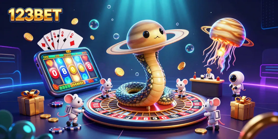 Bet on slots and games with 123BET in this vibrant cosmic casino scene.