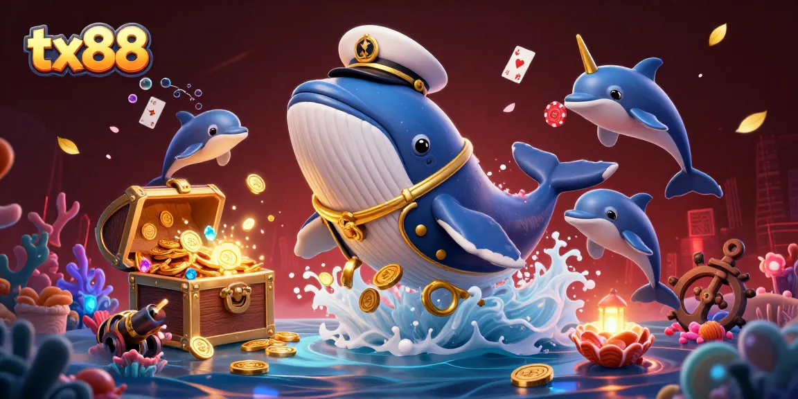 Experience high-stakes gaming at tx88 with a whimsical scene featuring a whale and playful dolphins.
