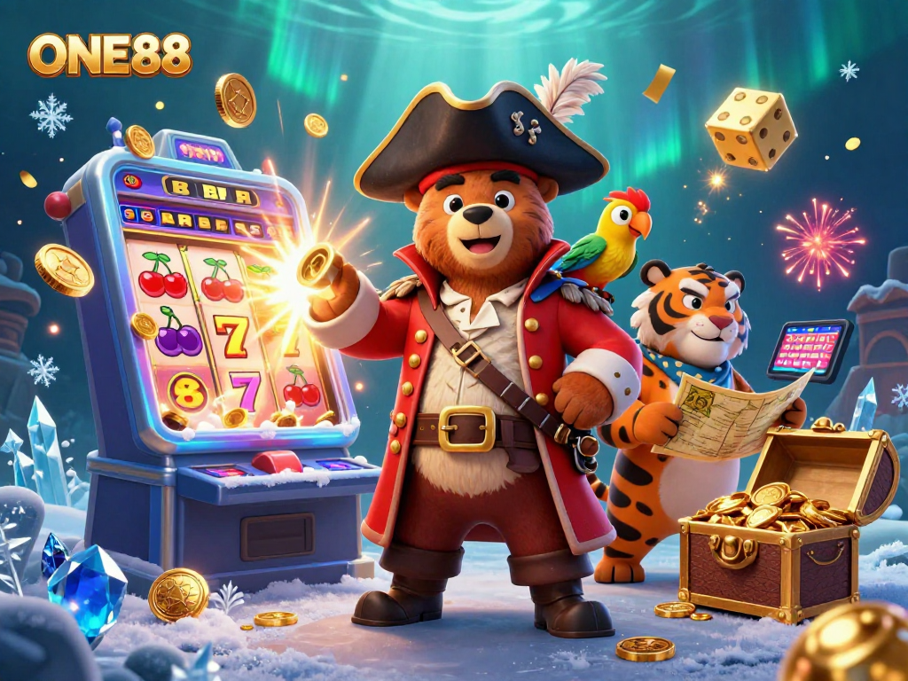 Experience thrilling jackpots at ONE88 with vibrant 3D casino elements in an action-packed scene.