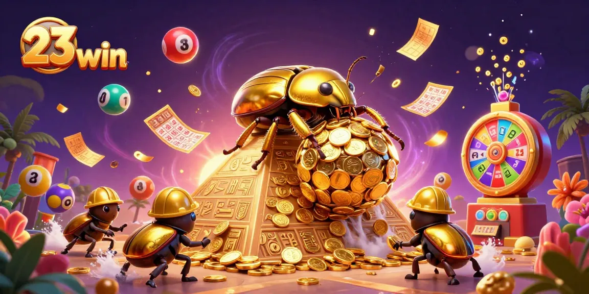 Experience the thrill of 23 win with colorful lottery balls and golden elements in a dynamic casino scene.