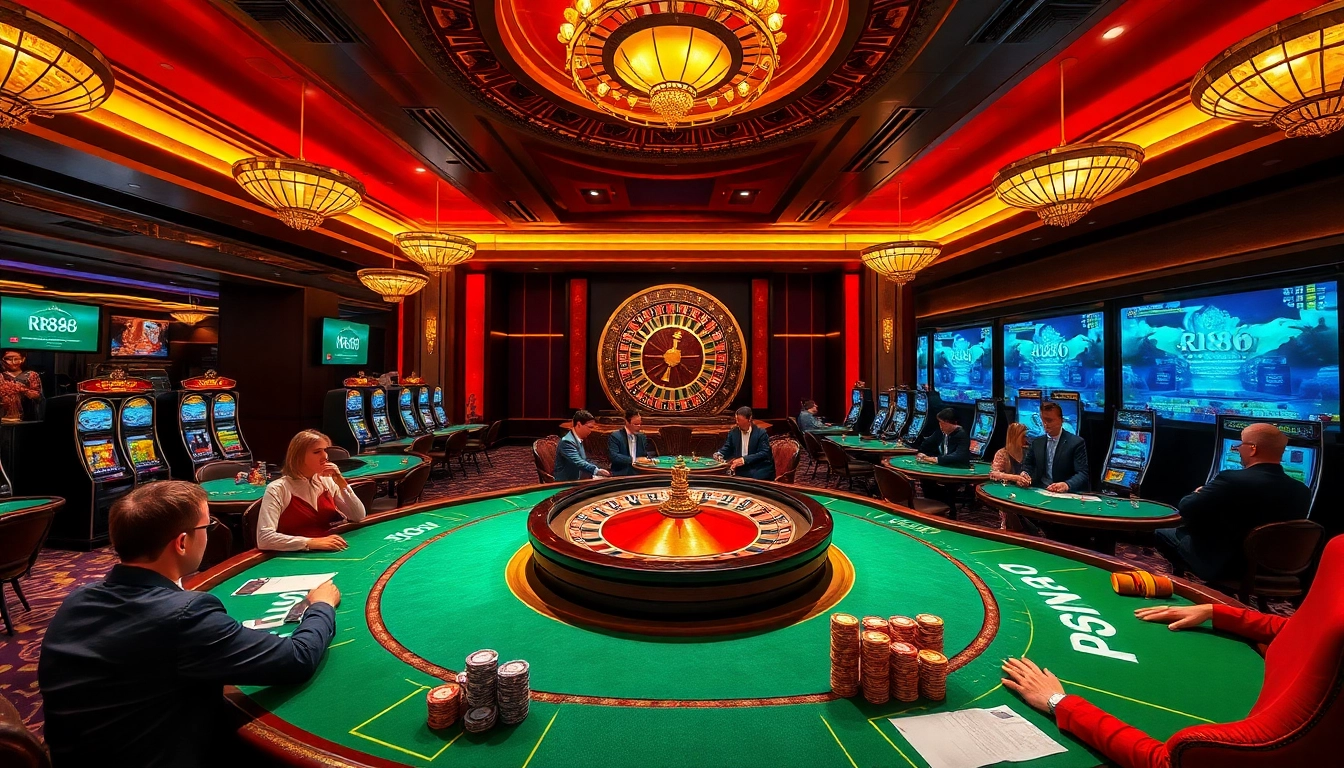 Exciting gaming experience at RR88 trang chủ with vibrant poker tables and roulette action.