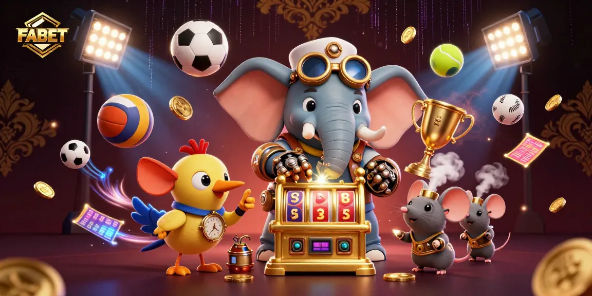 FABET enhances the gaming experience with a steampunk elephant engineer operating a golden slot machine.