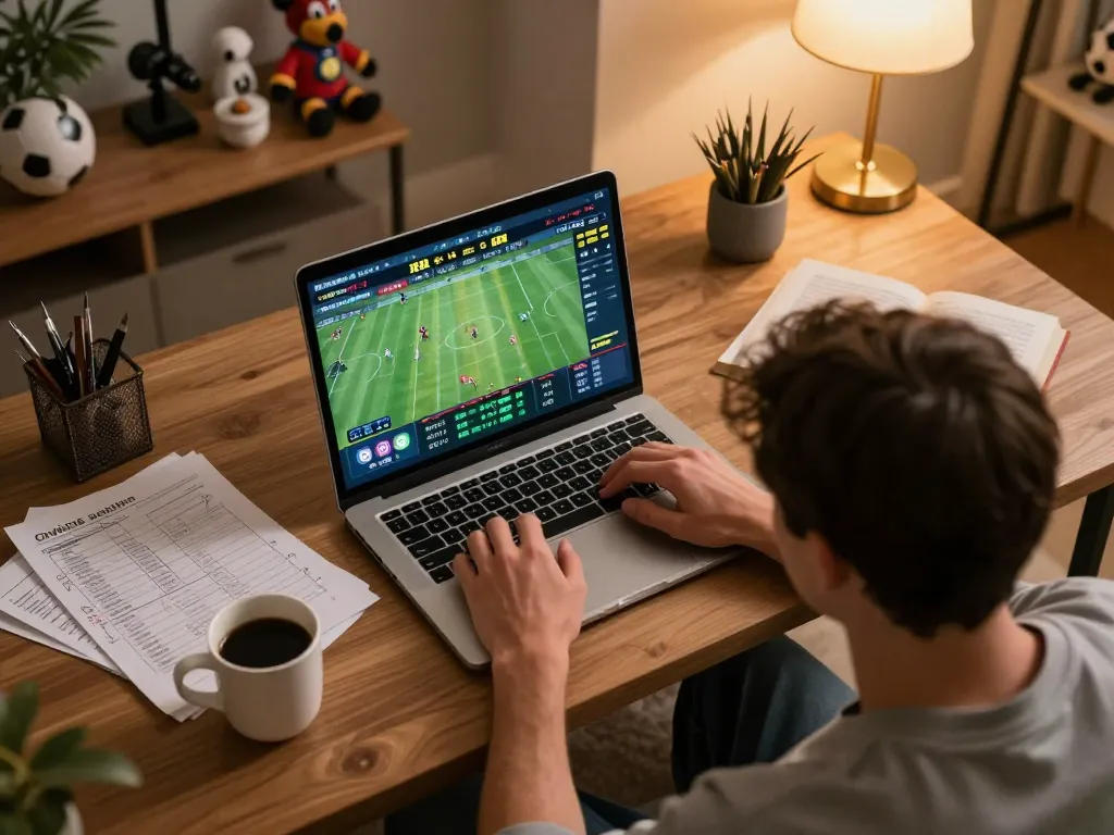 one88me user immersively engaging in online sports betting on a laptop with live odds.