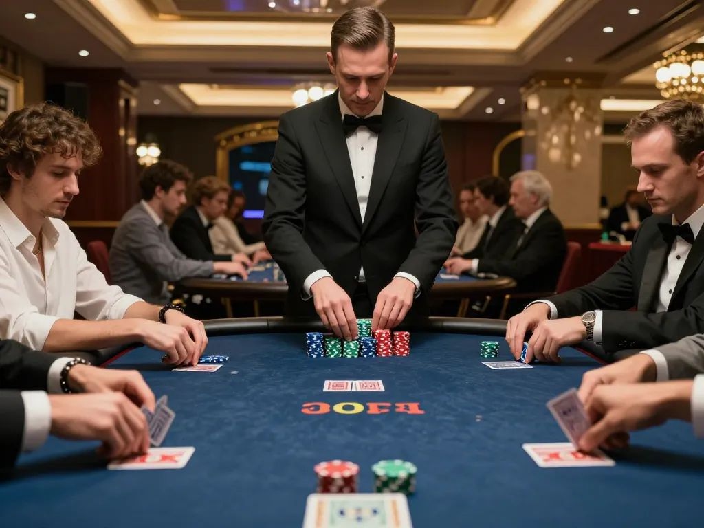 Players strategizing at a luxurious poker table in a high-stakes setting with https://va88.moe/.