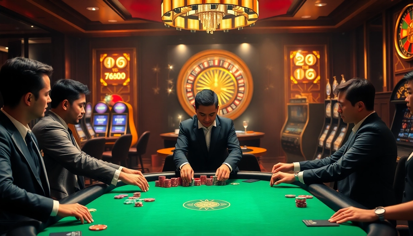 Experience high-stakes excitement at https://bin88.help/ with professional players at a luxurious poker table.