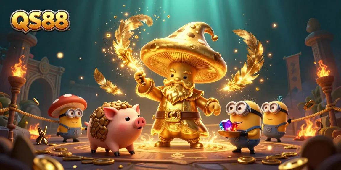 Spin the reels at QS88 with the magical golden wizard and treasure-hunting companions.
