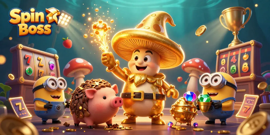 Experience the magic of Spin Boss with dazzling golds and vibrant casino elements in a dynamic scene.