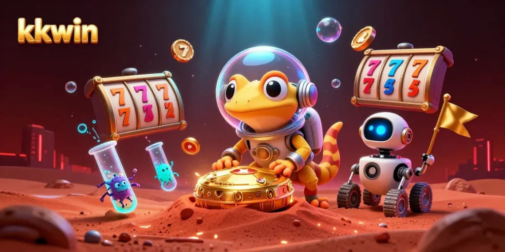 Spin the slots with kkwin while a Martian gecko discovers a golden casino on Mars.