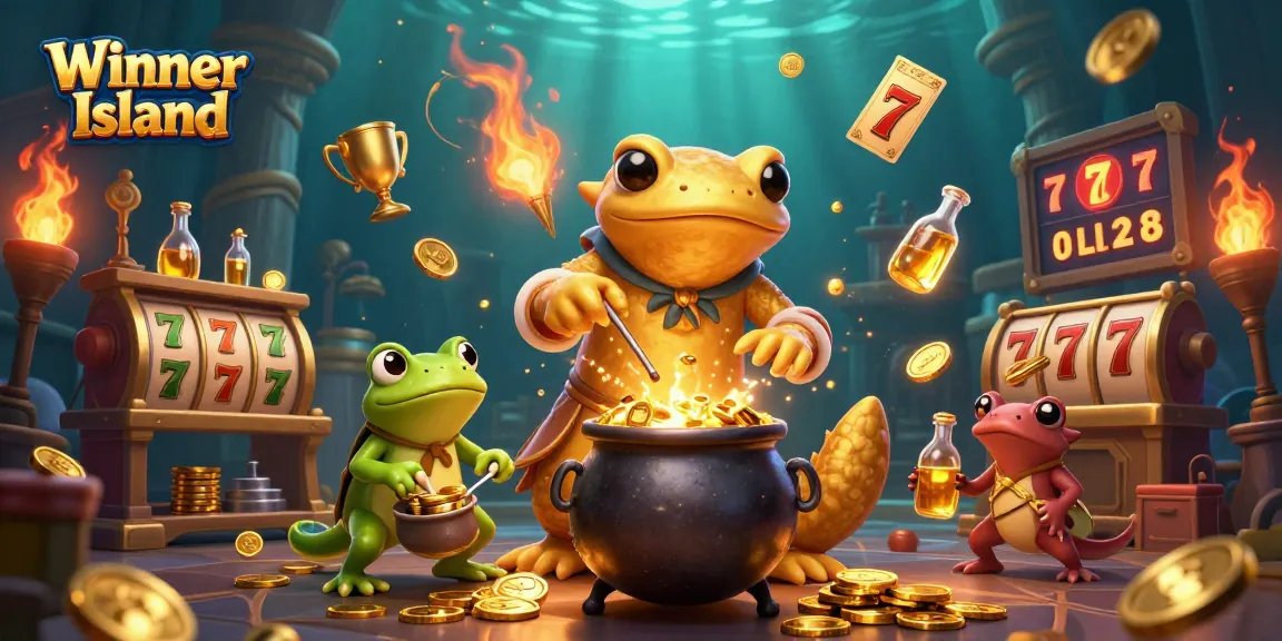 Experience the thrill at Winner Island Casino with gold coins, vibrant slots, and engaging characters.
