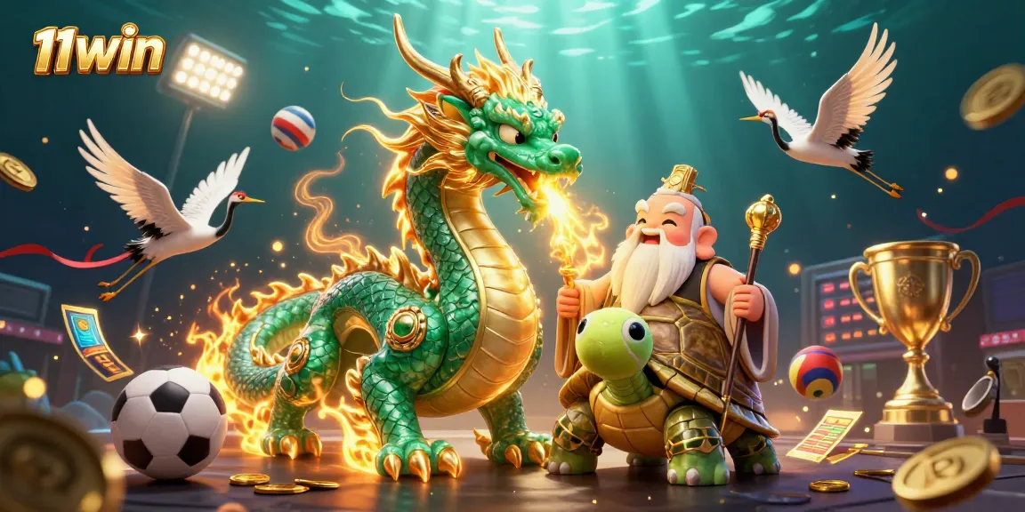 Engage in vibrant 11WIN casino adventures with dragons, turtles, and lucky cranes in an exhilarating setting.