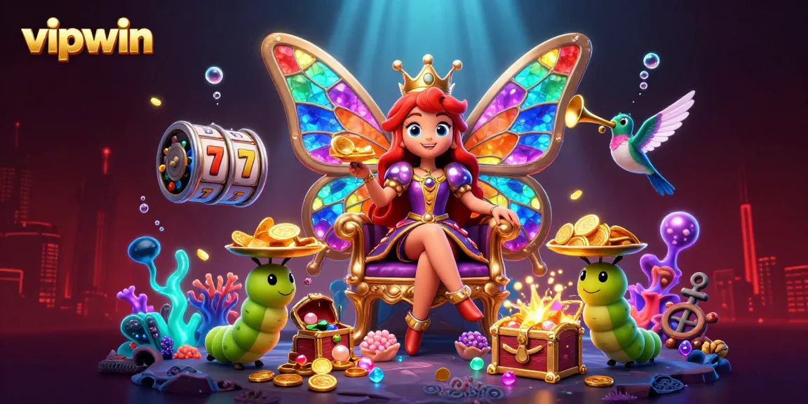 Experience thrilling gameplay at vipwin with vibrant casino elements in a beautifully illustrated scene.