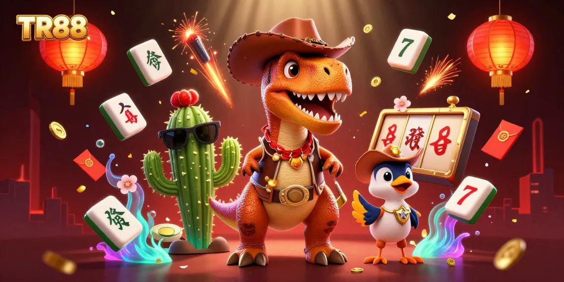 Experience the excitement of TR88 with vibrant characters, casino symbols, and golden elements illuminating the scene.